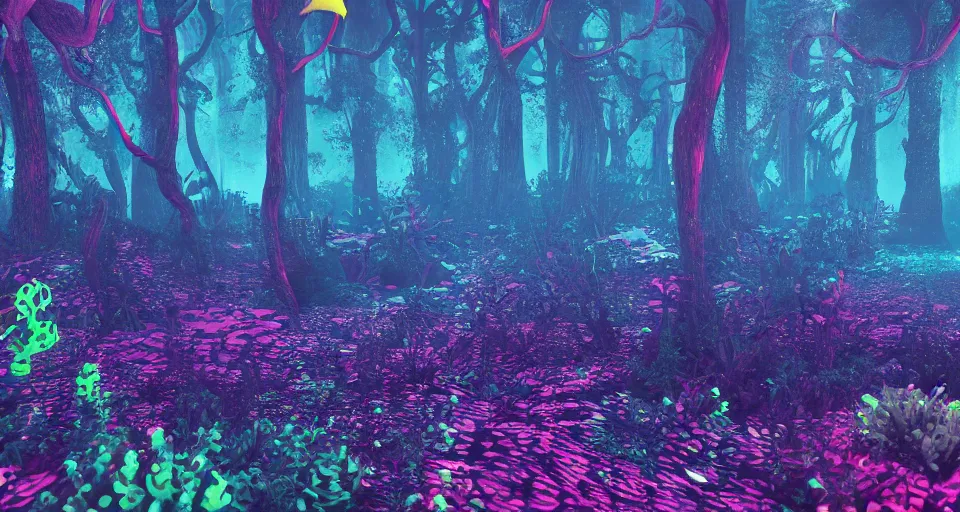 Prompt: 3d Render of colorful deep sea forest, grainy, noisy