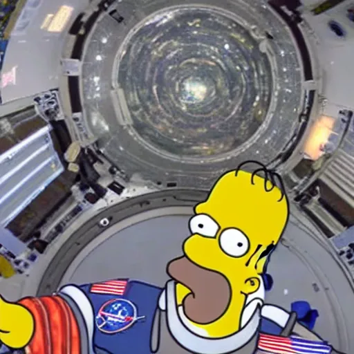 Prompt: homer simpson goes too space footage from the iss, homer simpson in the iss, realistic, hdr, clear image,