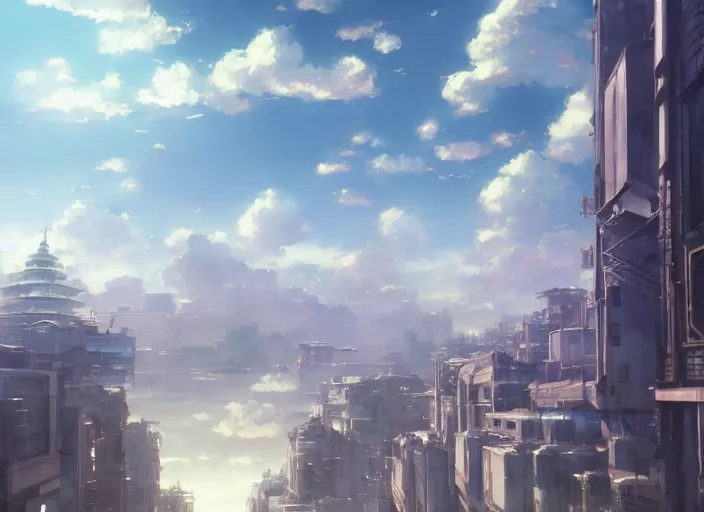 Image similar to ultra realistic city on clouds, 8 k, hd, details, fantasy, epic, ancient city, landscape illustration concept art anime key visual trending pixiv fanbox by wlop and greg rutkowski and makoto shinkai and studio ghibli and kyoto animation symmetrical facial features