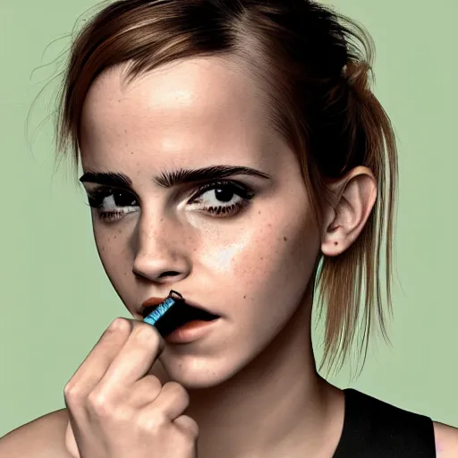 Prompt: Emma Watson smoking cigares, realistic, photo studio, HDR, 8k, trending on artstation