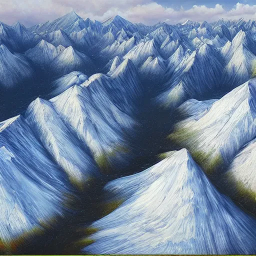 Prompt: klondike mountains, oil on canvas, surrealism, highly detailed, masterpiece, award - winning, artstationhd