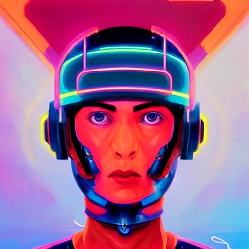 Image similar to symmetry!! a sci-fi portrait, oil painting, colourful!! illustration of Clu from Tron, colourful, by Justin Sweet and Greg Rutkowski and Alphones Much