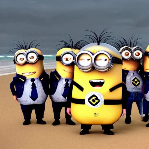 Prompt: despicable me minions storming omaha beach on d - day