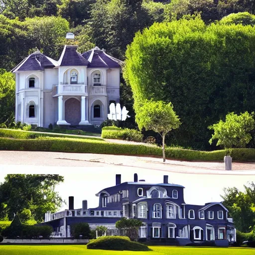 Image similar to a small house beside a mansion separated by a wall of money