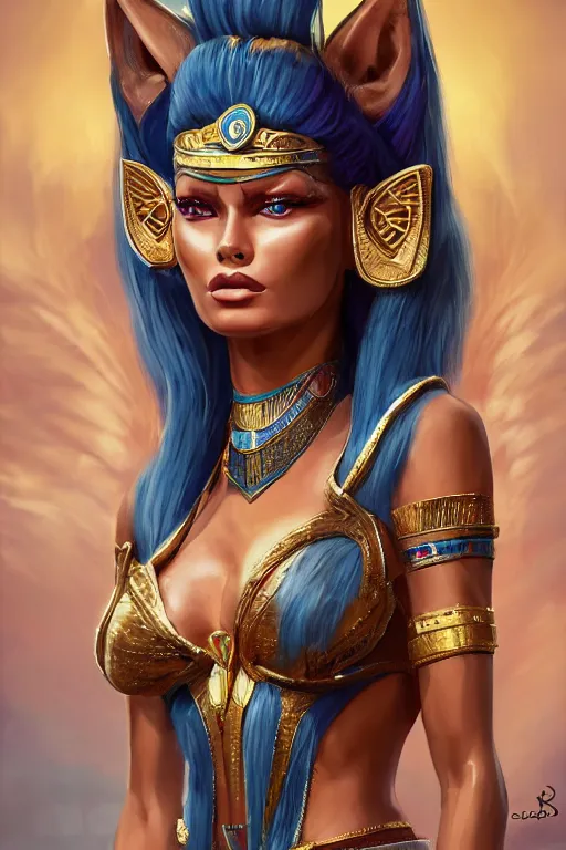 Image similar to brigitte bardot as egyptian cat goddess, vivid colors, high details, cinematic, 8k resolution, beautiful detailed, photorealistic, digital painting, artstation, concept art, smooth, sharp focus, illustration, fantasy background, artstation trending, octane render, unreal engine