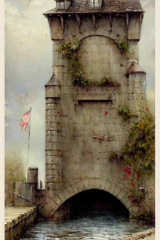 Image similar to (((((1950s castle drawbridge . muted colors.))))) by Jean-Baptiste Monge !!!!!!!!!!!!!!!!!!!!!!!!!!!