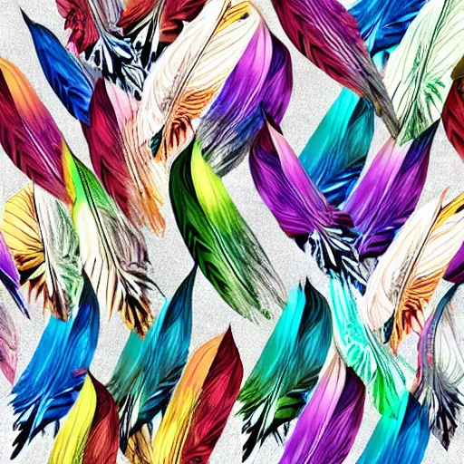 Prompt: spear of feathered wings, prismatic, multi colored feathers, anime style, white background