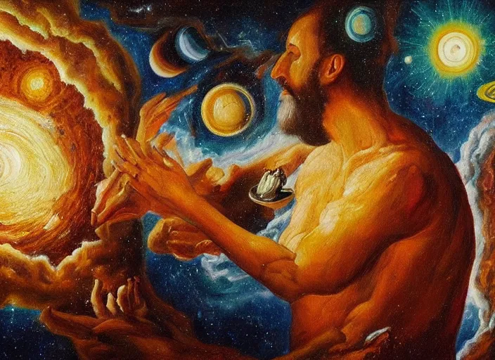 Prompt: god creating the universe, oil painting