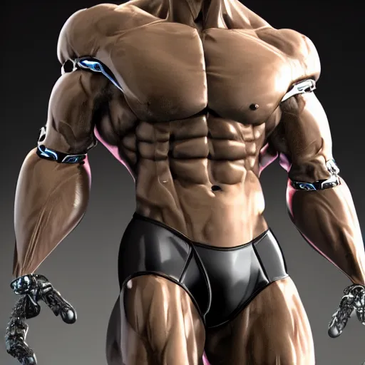 Image similar to a realistic detailed photo of a bodybuilder who is also a male android Chris Redfield, shiny skin, posing robotically, blank stare