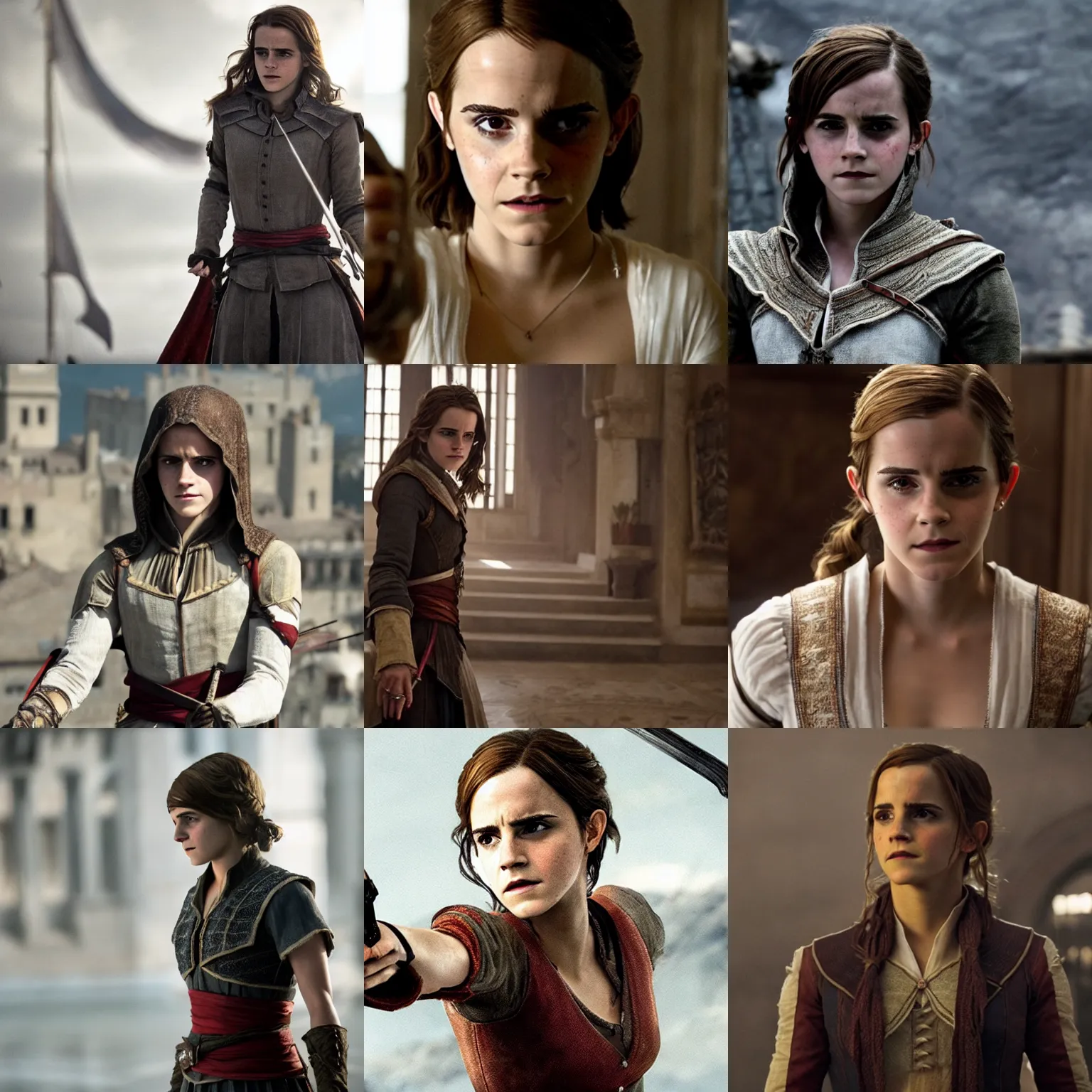 Prompt: Movie still of Emma Watson in Assassin's Creed