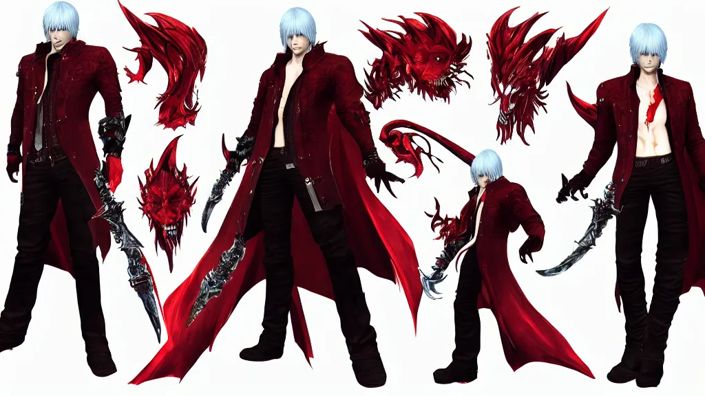 Prompt: devil may cry Sparda character design sheet, trending on artstation