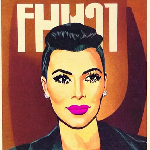 Prompt: “Kim Kardashian portrait, color vintage magazine illustration 1950”