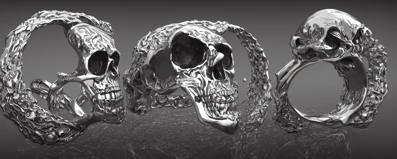 Prompt: simple magic ring of poison, ring, skull, wax, black, smooth shank, crystals, engravings, product design, jewelry, art by gerald brom, greg rutkowski and artgerm and james jean and zdzisław beksinski, 8 k, unreal engine, c 4 d