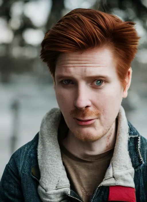 Image similar to portrait photo still of real life philip j fry, 8 k, 8 5 mm, f. 1 4