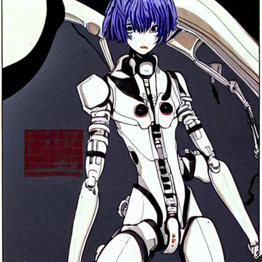 Prompt: cover art of rei ayanami, drawn by tsutomu nihei