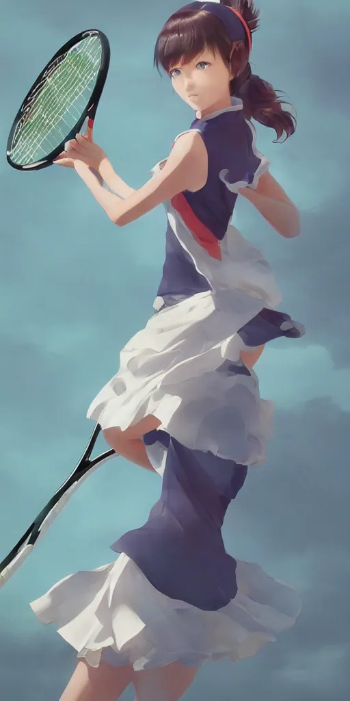 Image similar to a beautiful young elegant girl playing tennis, with a close-up of the upper body,Japanese anime style, gorgeous atmosphere, full of details, matte painting, concept art, smooth, by Shinkai Makoto and Ina Wong and wlop ，trending on cgsociety and artstation，8kHDR，light effect