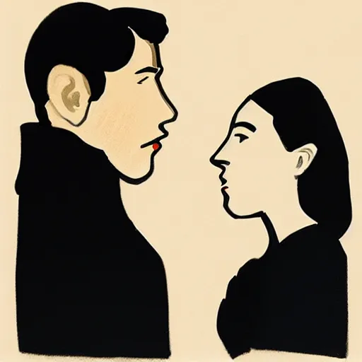 Image similar to a drawing of a man and a woman in the style of jarek puczel