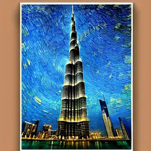 Prompt: Burj Khalifa in the style of van Gogh