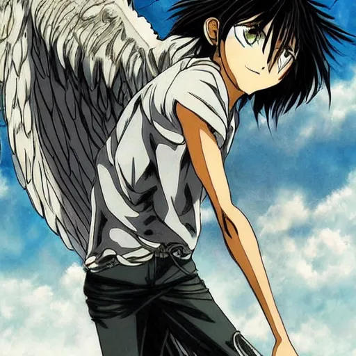 Image similar to eren yeager as fallen angel style of alexander cabanel