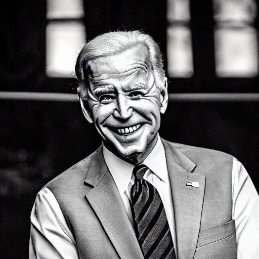 Image similar to Joe Biden as The Joker in Batman, film grain, EOS-1D, f/1.4, ISO 200, 1/160s, 8K, RAW, symmetrical balance, in-frame, Dolby Vision