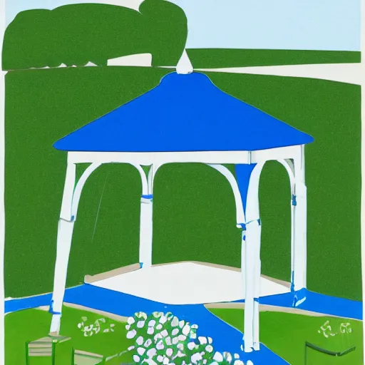 Prompt: garden gazebo, artists gouache on matte paper, patrick caulfield