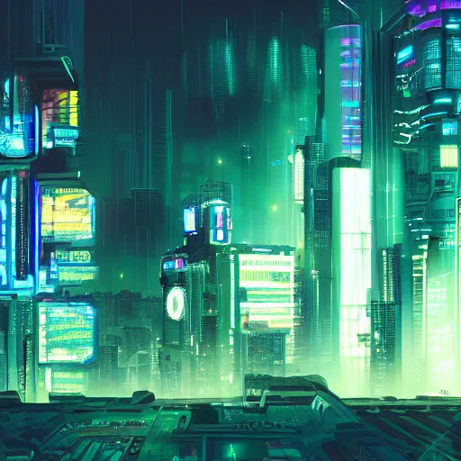 Prompt: a futuristic cyberpunk city at night