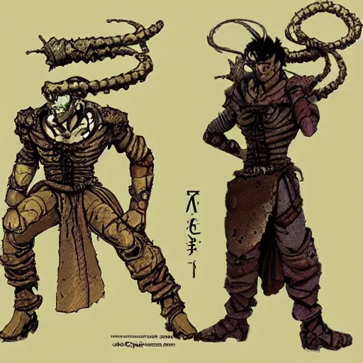 Image similar to akira pose character in planescape, concept