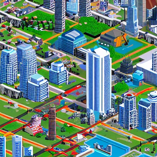 Prompt: Los Angeles in sim city, highly detailed, pixel art