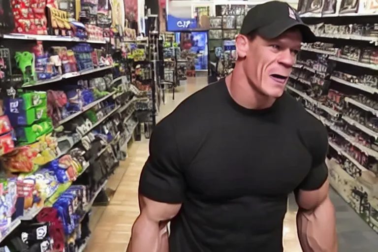 Image similar to cctv footage of john cena in a store