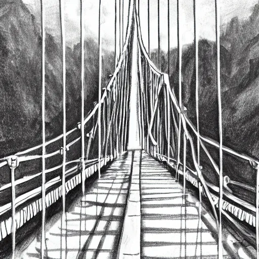 Prompt: suspension bridge drawn by Luca Sebastian, quality hd ultra detailed