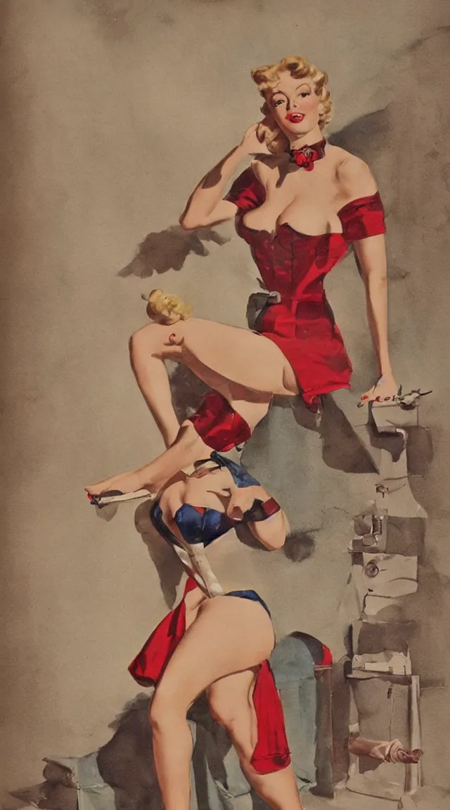 Image similar to a portrait full body pin up post war dressing a military unioform,with, water color, Gil Elvgren style