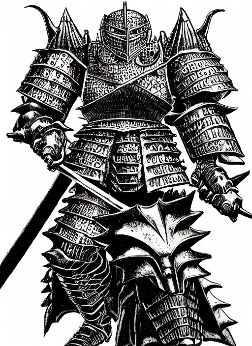 Image similar to wrewolf armored knight by kentaro miura