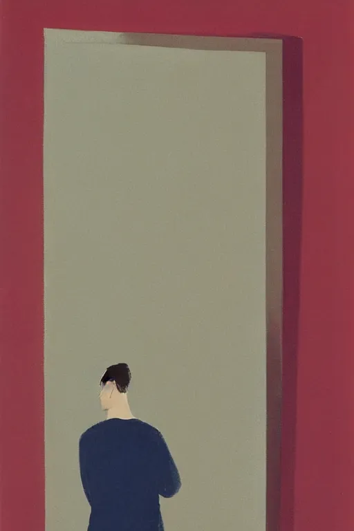 Image similar to man looking into a mirror, 1960’s minimalist advertising illustration, painterly, expressive brush strokes