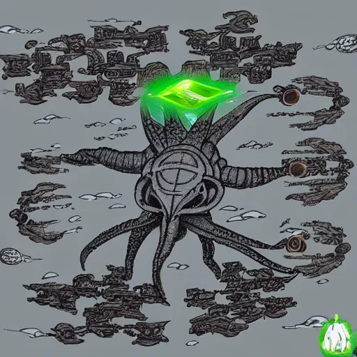 Image similar to huge Cthulhu attacking the Death star with a squadton of xwings