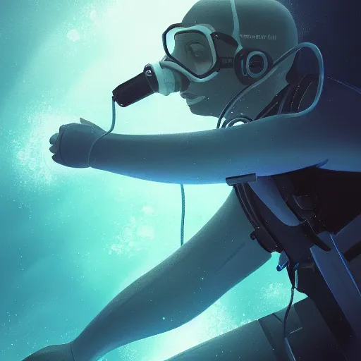 Image similar to a profile photo of a diver in an ocean, side profile, sci-fi, elegant, sinister,highly detailed, digital painting, artstation, concept art, smooth, sharp focus, illustration