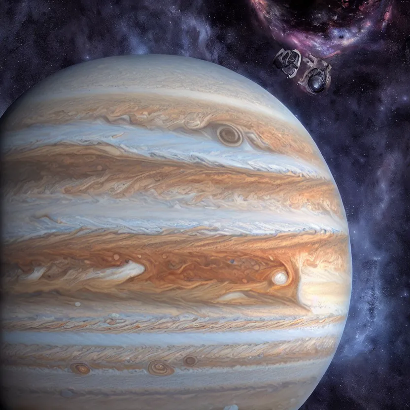 Prompt: jupiter as a planetary cosmic horror monster, space, hyper realistic, 4 k, eye, terror, gigantic