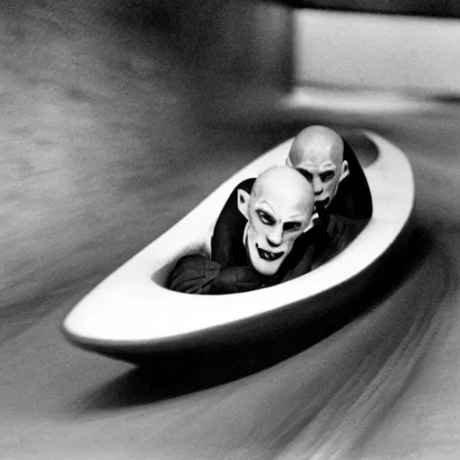 Image similar to portrait of nosferatu is doing bobsleigh alone, sport photography