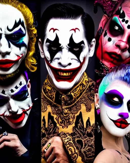 Image similar to barong family, wiwek, joker makeup, burlesky, mask, mara demon, rich deep vivid colors