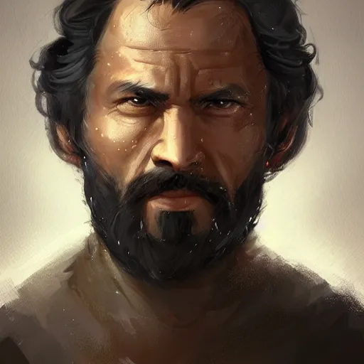 Image similar to portrait of a man by greg rutkowski, samoan features, short black hair, receding hairline, epic beard, tall and strong, father figure vibes, star wars expanded universe, she is about 7 0 years old, wearing tactical gear, digital painting, artstation, concept art, smooth, sharp foccus ilustration, artstation hq