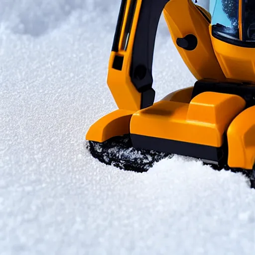 Prompt: toy space excavator riding on snow, 3 3 mm close up photo