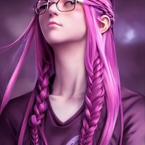 Prompt: 3D advanced digital art, a very beautiful and gorgeous anime woman teacher with glasses + full body, very long pink hair+ braided hair, purple eyes, standing in class, full round face :: cinematic lighting, mid-shot, highly intricately detailed, trending on pixiv :: Steven Artgerm Lau, WLOP, RossDraws, RuanJia, James Jean, Andrei Riabovitchev, Totorrl, Marc Simonetti, Visual Key, and Sakimichan