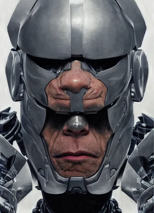 Image similar to portrait of willem dafoe as robocop, cyborg, borg, strogg, face of a man, victor stone, terminator, flesh, quake, doom demon, wolfenstein, monster, symmetry, symmetrical, concept art by ruan jia and greg rutkowski