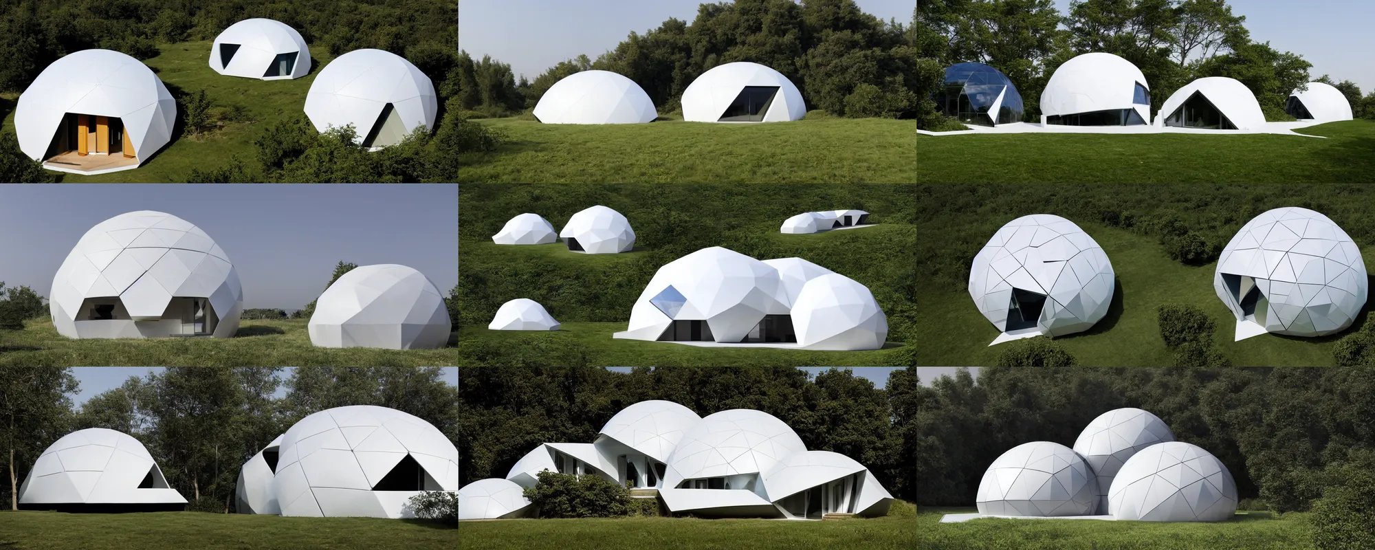 Prompt: geodesic dome house by zaha hadid, minimal, eye, passive house