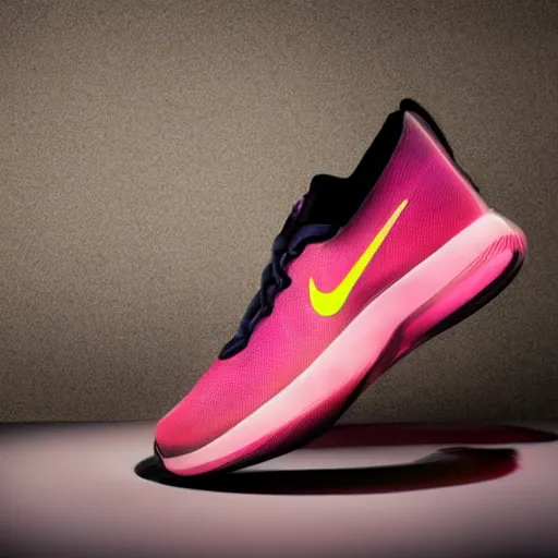 Prompt: Futuristic new shoe by Nike with antigravity features colorful pleasant beautiful advertisement photo