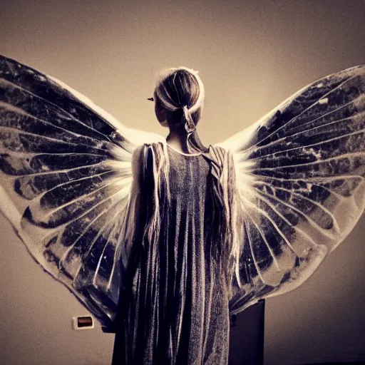 Image similar to the pale decaying beautiful girl with the most evil glowing wings