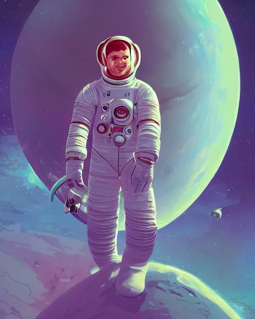 Image similar to wide shoot portrait of ethereal cosmonaut lie relaxed on a crescent moon between the stars and the planets in outer space, cosmonaut post grunge concept art,high detail,4k, trending on artstation by josan gonzalez, wlop and tyler edlin