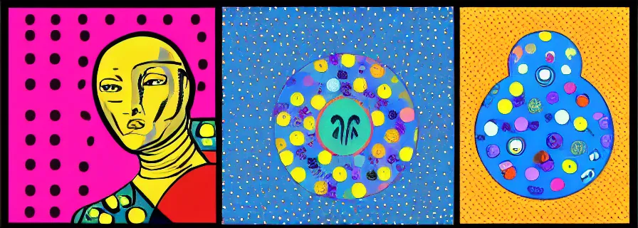 Image similar to twitter bot network pop art with symetric dots and very very very beaty animals in circles, kaizen arachimary, jan artkowski, gimme that money san