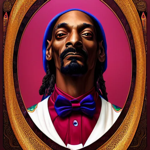 Image similar to symmetry portrait of snoop dogg, intricate, elegant, highly detailed, digital painting, artstation, concept art, smooth, sharp focus, illustration, art by artgerm and greg rutkowski and alphonse mucha