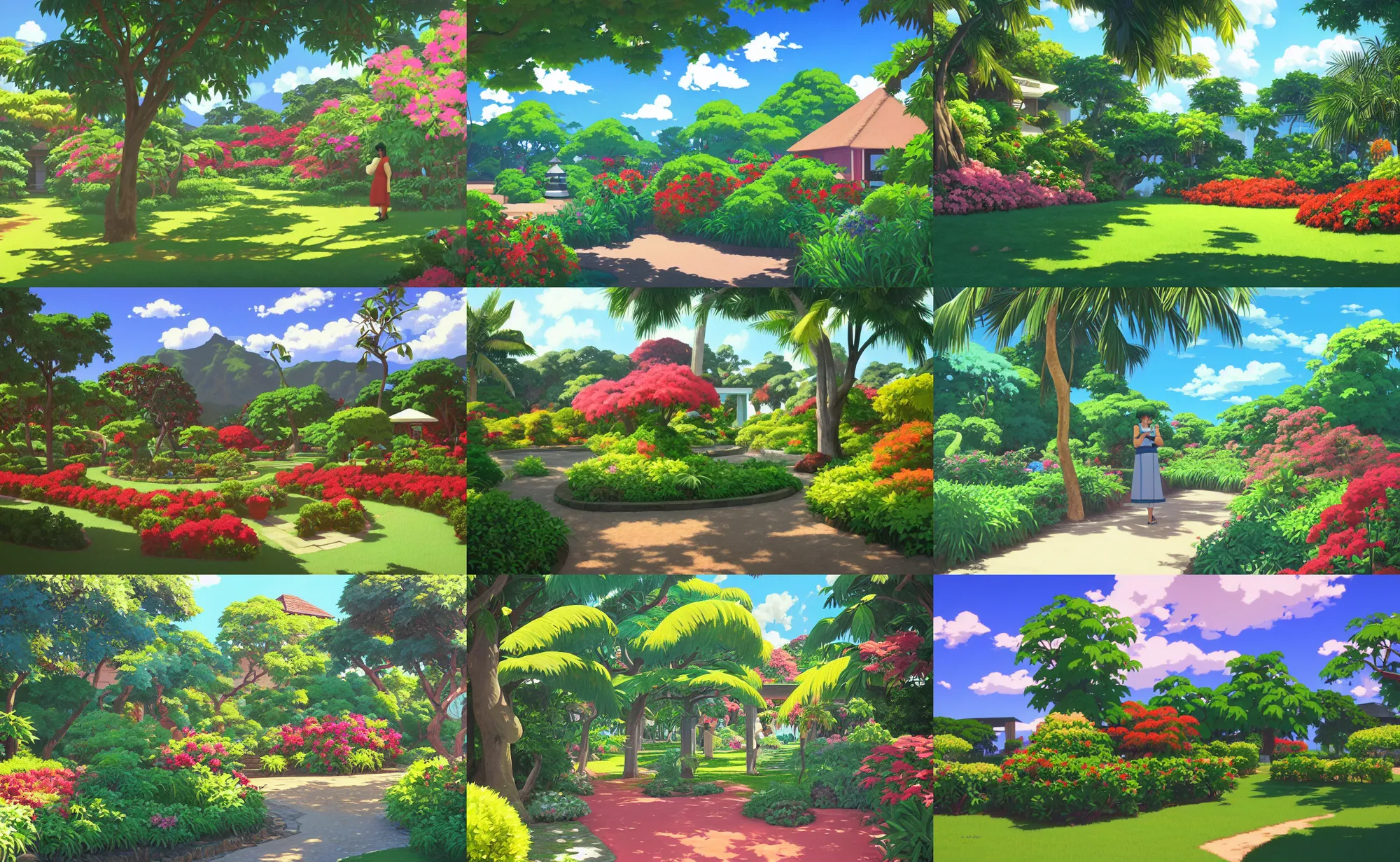 Prompt: a creole garden from reunion island painting by ( ( kenton nelson ) ), by makoto shinkai, by studio ghibli, anime, trending on artstation