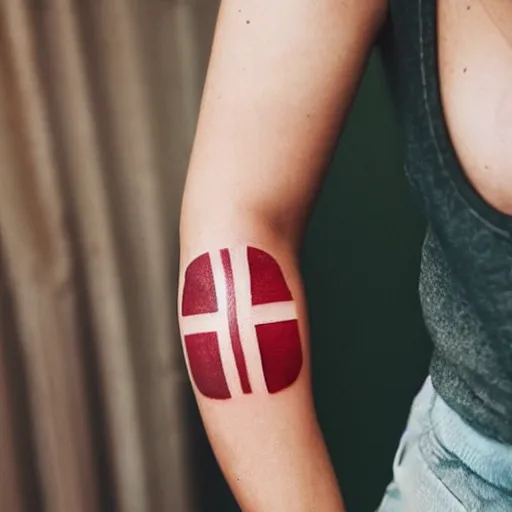 Image similar to a woman with a Swedish flag tattoo on her arm